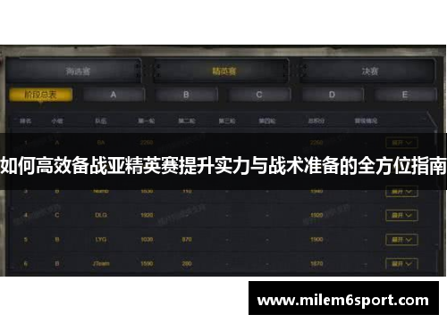 如何高效备战亚精英赛提升实力与战术准备的全方位指南