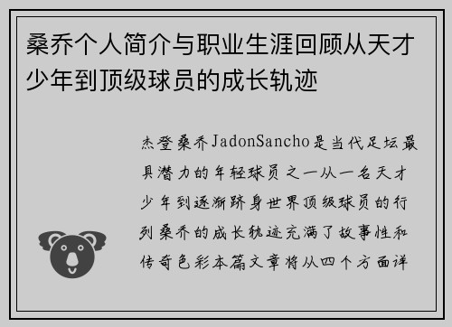 桑乔个人简介与职业生涯回顾从天才少年到顶级球员的成长轨迹