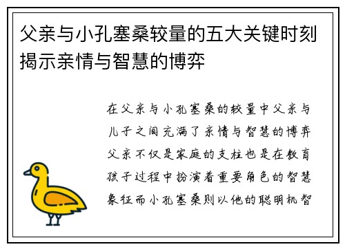 父亲与小孔塞桑较量的五大关键时刻揭示亲情与智慧的博弈